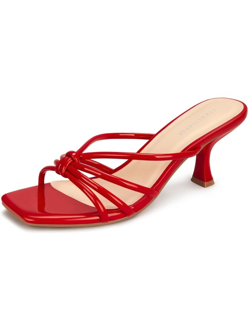 Women's Red Strappy Square Open Toe Kitten Heels Sandals Knotted Design